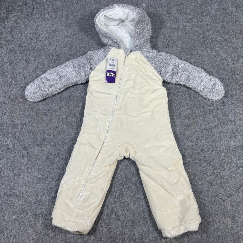 Koala Baby Plush Hooded Coverall Pram Suit 18-24M Cream Grey Animal Character NW